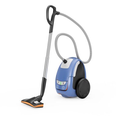 Ev aletleri kavramı. Modern elektrikli süpürge. 3D render