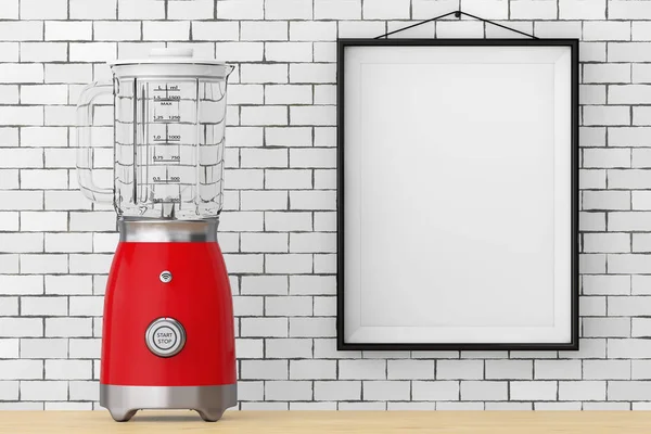 Modern Electric Blender in front of Brick Wall with Blank Frame. — Stock Photo, Image