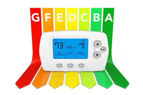 Termostato de programación moderno sobre eficiencia energética Rating Char — Foto de Stock