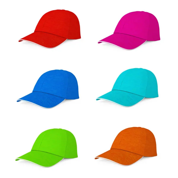 Cappelli da baseball multicolore. 3d Rendering — Foto Stock