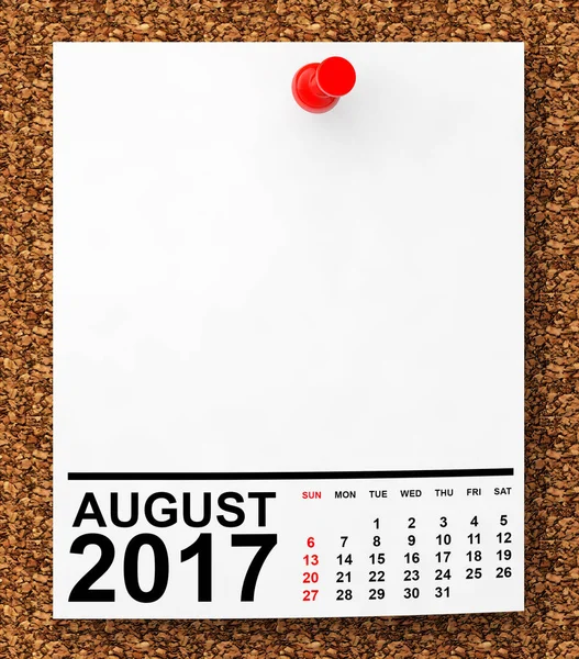Calendar August 2017. 3d Rendering — Stock Photo, Image
