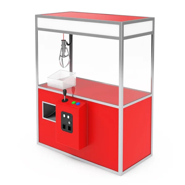 Boş karnaval kırmızı oyuncak pençe vinç Arcade makinesi. 3D render — Stok fotoğraf