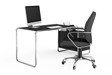 Modern yaratıcı çalışma alanı. Ofis Masaları Blac ile bilgisayar üzerindedir