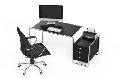 Modern yaratıcı çalışma alanı. Ofis Masaları Blac ile bilgisayar üzerindedir