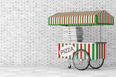 Pizza tramvay arabası. 3D render
