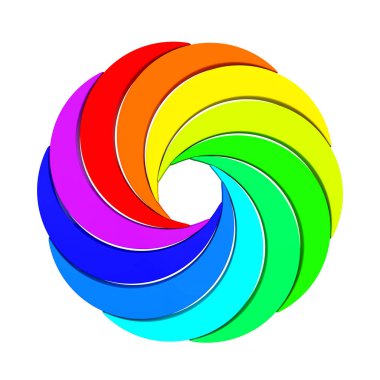 Girdap renk diyafram tekerleği. 3D render