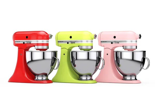 Meerkleurige keuken Stand voedsel Mixers. 3D-rendering — Stockfoto