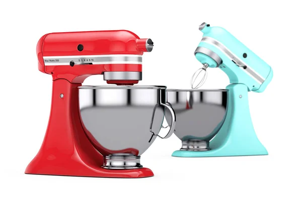 Bunte Küchenstände stehen für Mixer. 3D-Darstellung — Stockfoto