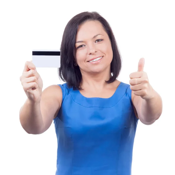 Beautiful Young Woman Hand Show Credit Card — Stock Photo, Image