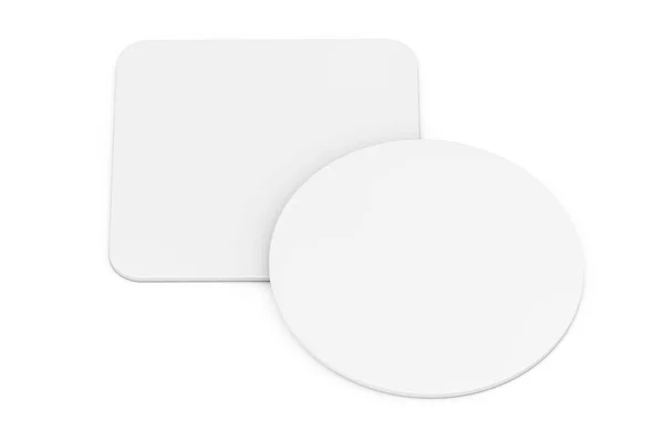 Duas White Blank Beer Coasters. Renderização 3d — Fotografia de Stock