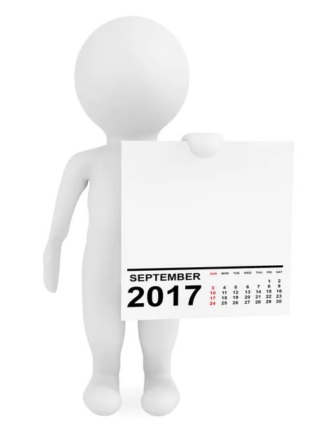 Charakter halten Kalender September 2017. 3D-Darstellung — Stockfoto