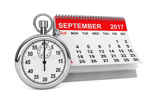 September 2017 calendar with stopwatch. 3d rendering — Stock Photo, Image