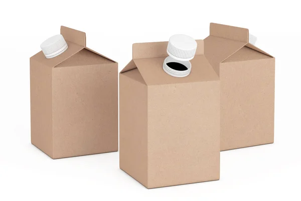 Leite em branco ou caixas de papelão de suco. Renderização 3d — Fotografia de Stock