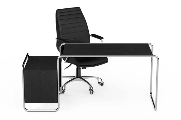 Grande tavolo da ufficio moderno in legno vuoto con cassetti e nero Le — Foto Stock