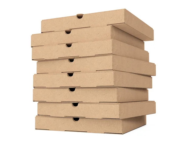 Boş karton Pizza kutuları yığını. 3D render — Stok fotoğraf