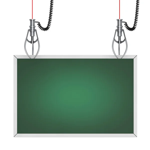 Chrome Robotic Claws with Green Chalkboard in the Frame for Your — Stock Photo, Image