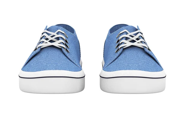 Nuove scarpe da ginnastica in denim blu senza marchio. 3d Rendering — Foto Stock