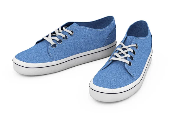 Nuove scarpe da ginnastica in denim blu senza marchio. 3d Rendering — Foto Stock