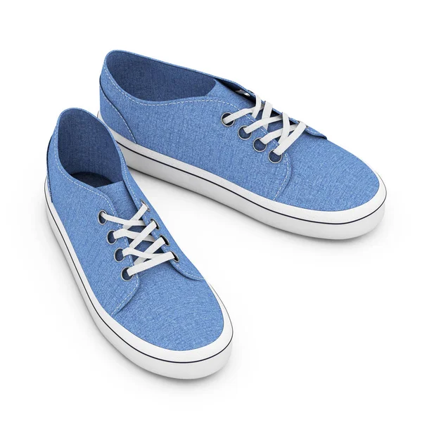 Yeni Unbranded mavi Denim spor ayakkabıları. 3D render - Stok İmaj