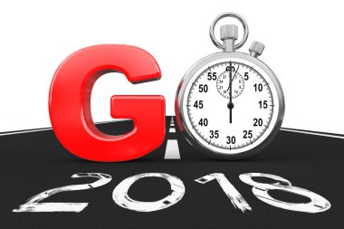 Yeni 2018 yıl kavramı. Kronometre 2018 yeni yıl R git işareti olarak
