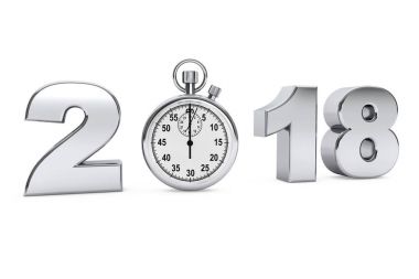 Yeni yıl 2018 kavramı. kronometre ile 2018 çelik işareti. 3D render