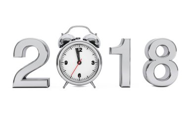 Yeni yıl 2018 kavramı. Çalar saat ile 2018 çelik işareti. 3D parçalamak