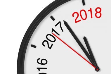 Yıl 2018 yaklaşırken var. 2018 işareti ile bir saat. 3D Renderi