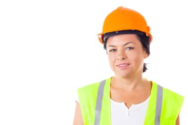 Çekici kadın işçi Emanet ceket ve sarı kask