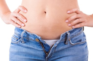 Diyet kavramı. Kadınların elleri kot Gaini nedeniyle kapatmak yapamaz