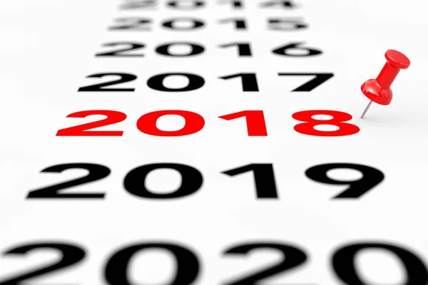 New 2018 Year Sign with Red Pin Marker. 3d Rendering — Stock Photo, Image