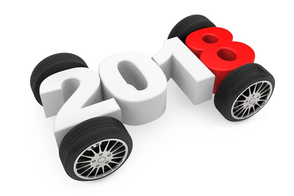 2018 ano conceito com rodas de carro. Renderização 3d — Fotografia de Stock