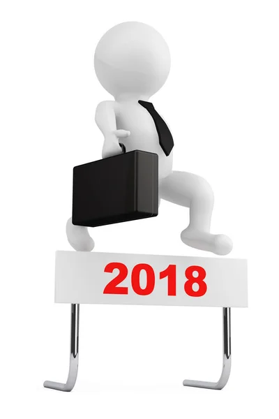 3d Businessman jump over the 2018 Year Barrier. 3d Rendering