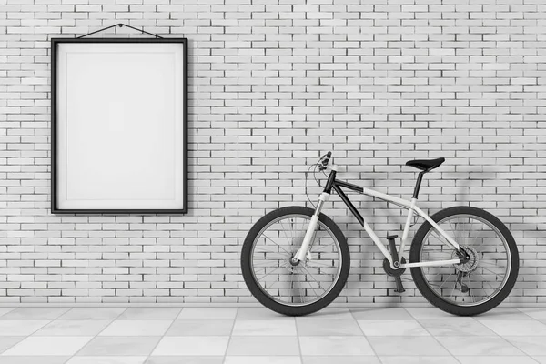 Black and White Mountain Bike in front of Brick Wall with Blank