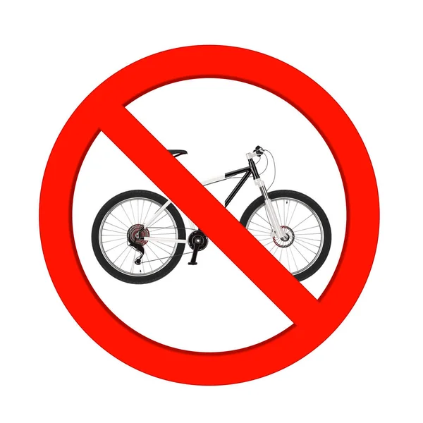 Bicicleta de montanha preta e branca no círculo vermelho da proibição. 3d Rend — Fotografia de Stock