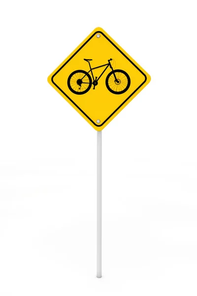 Verkeersbord waarschuwing de fiets. 3D-rendering — Stockfoto