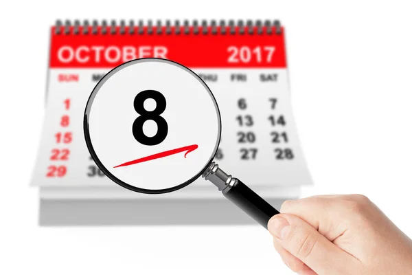 Happy Columbus Day Concept. 8 October 2017 Calendar with Magnifi — Stock Photo, Image