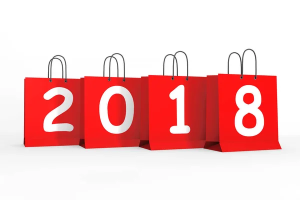 Torby na zakupy z 2018 Zarejestruj nowy rok. renderowania 3D — Zdjęcie stockowe