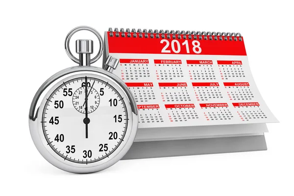 Jahreskalender 2018 mit Stoppuhr. 3D-Darstellung — Stockfoto