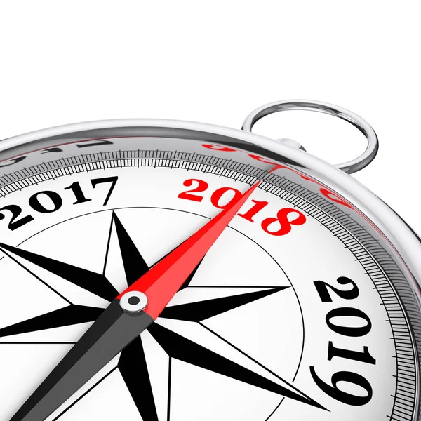 Direction to New 2018 Year Conceptual Compass Closeup. 3d Render — Stock Photo, Image