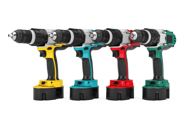 Set trapani multicolore ricaricabile e cordless. 3d Rendering — Foto Stock