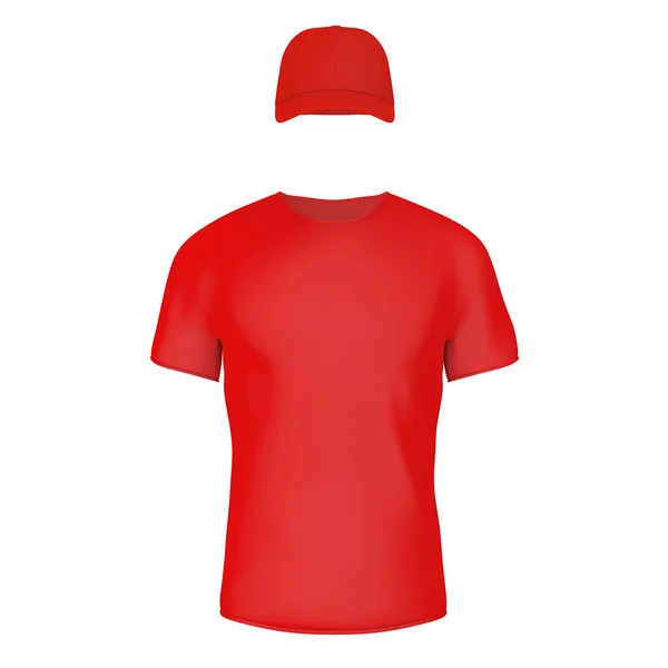 Nahaufnahme rotes Blanko-T-Shirt und Mütze mit Leerraum für dein — Stockfoto