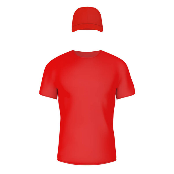 Closeup Red Blank T-Shirt and Cap with Empty Space for Yours Des