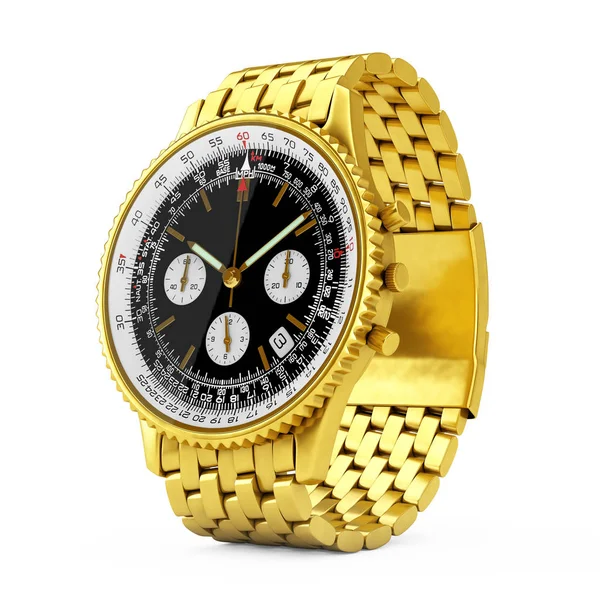 Reloj de lujo clásico analógico de pulsera de oro de los hombres. Renderizado 3d — Foto de Stock