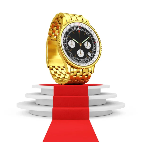 Orologio d'oro da polso classico analogico da uomo di lusso su bianco rotondo — Foto Stock