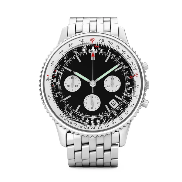 Reloj de pulsera de lujo clásico analógico de plata de los hombres. Renderizado 3d — Foto de Stock