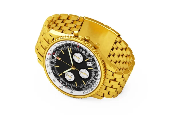 Luxury Classic Analog Men's Wrist Golden Watch. 3d Rendering — Stock Photo, Image