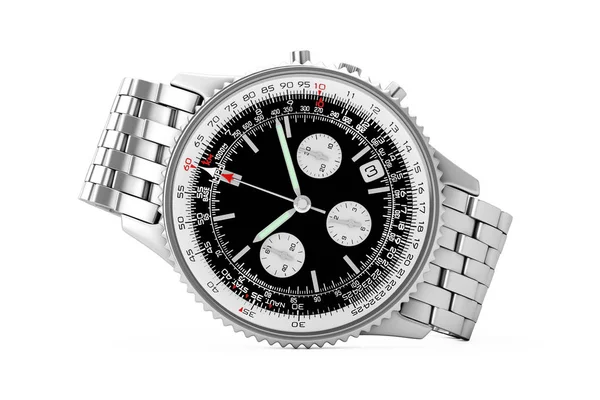 Luxury Classic Analog Men's Wrist Silver Watch. 3d Rendering — Stock Photo, Image