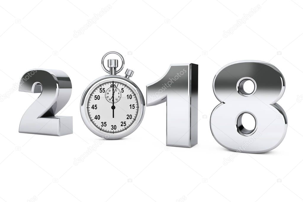 New year 2018 concept. 2018 steel sign with stopwatch. 3d Render