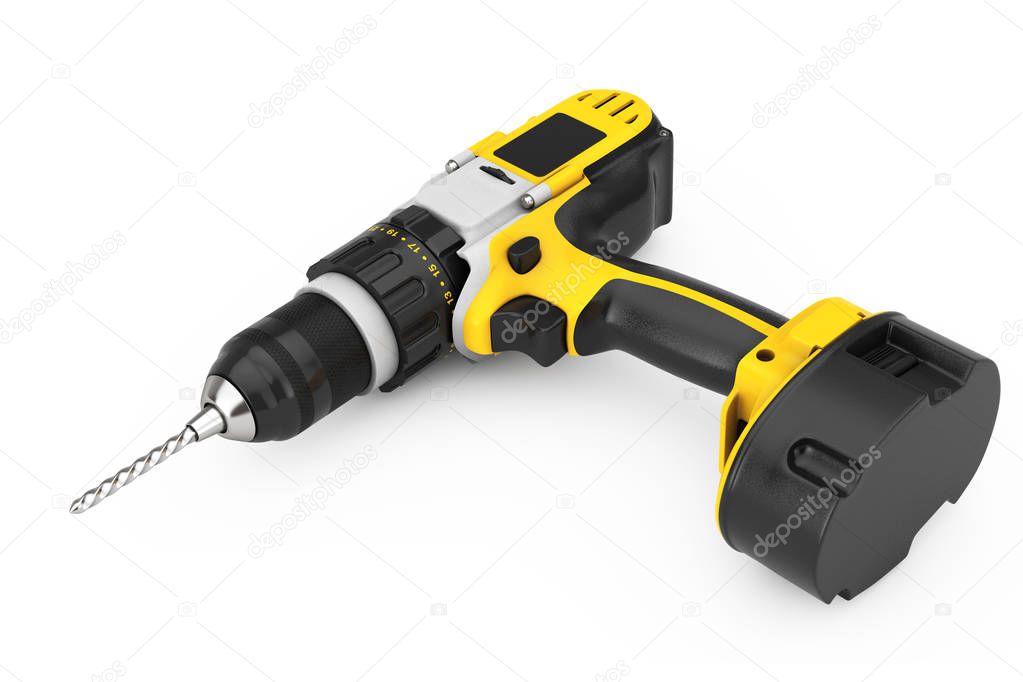 Yellow Rechargeable and Cordless Drill. 3d Rendering