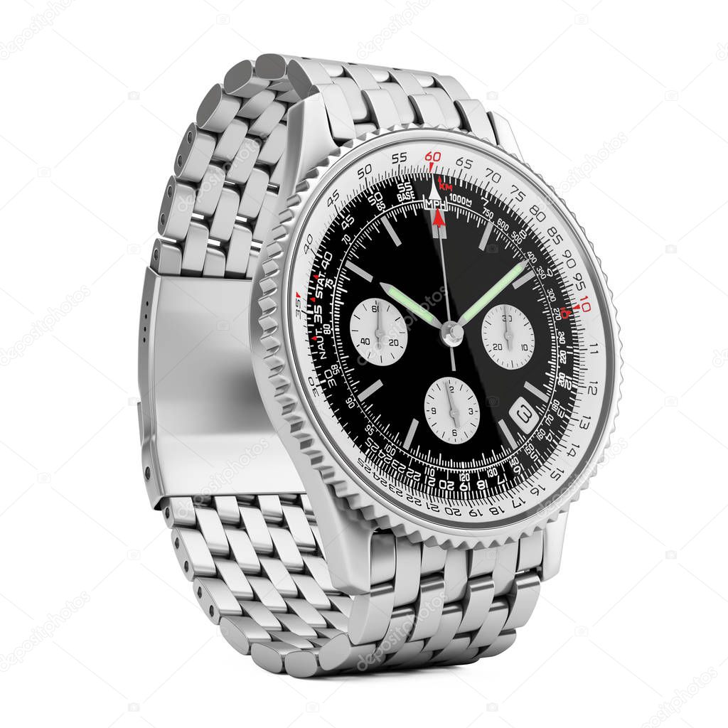 Luxury Classic Analog Men's Wrist Silver Watch. 3d Rendering